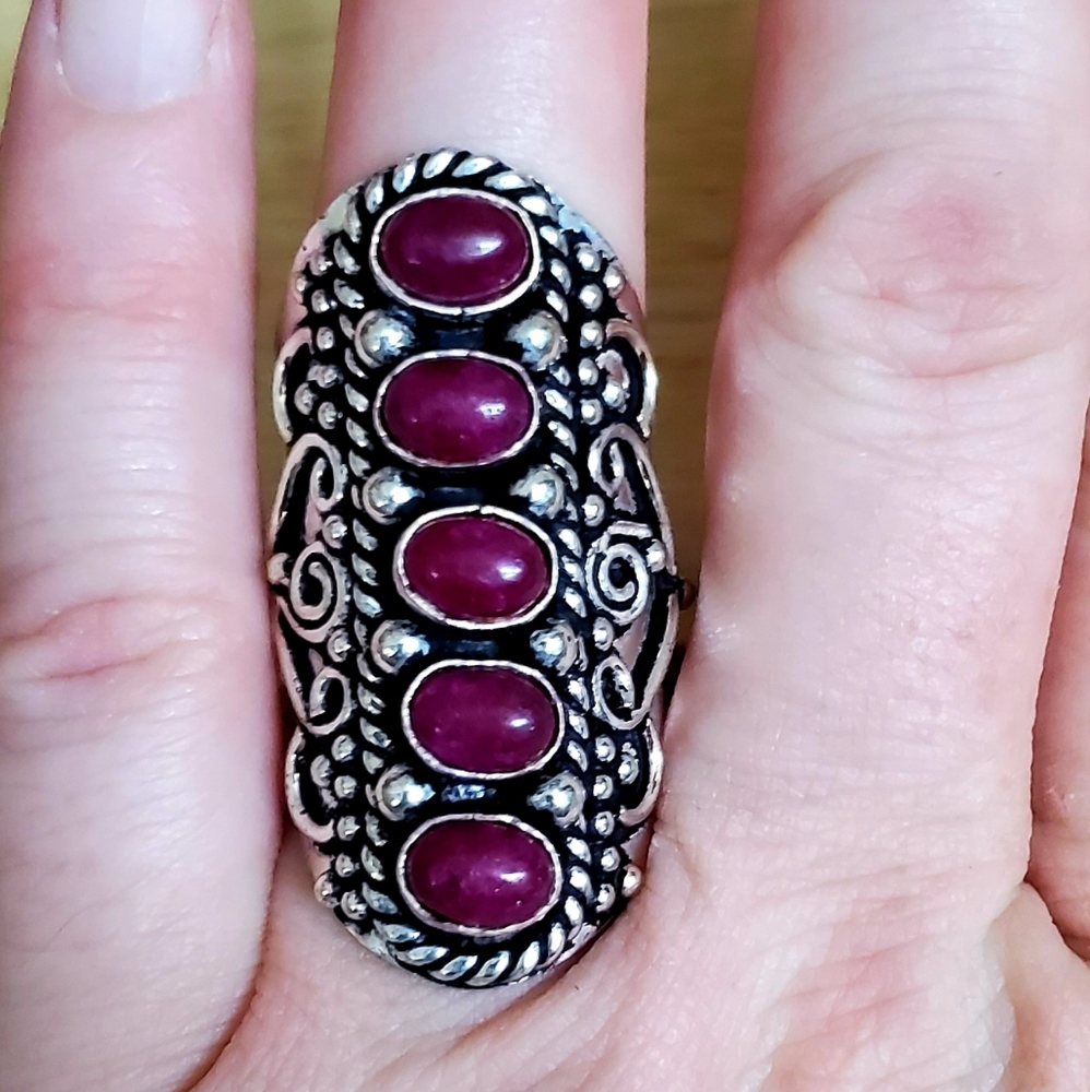 New Rubellite 925 Silver Adjustable Statement Ring.